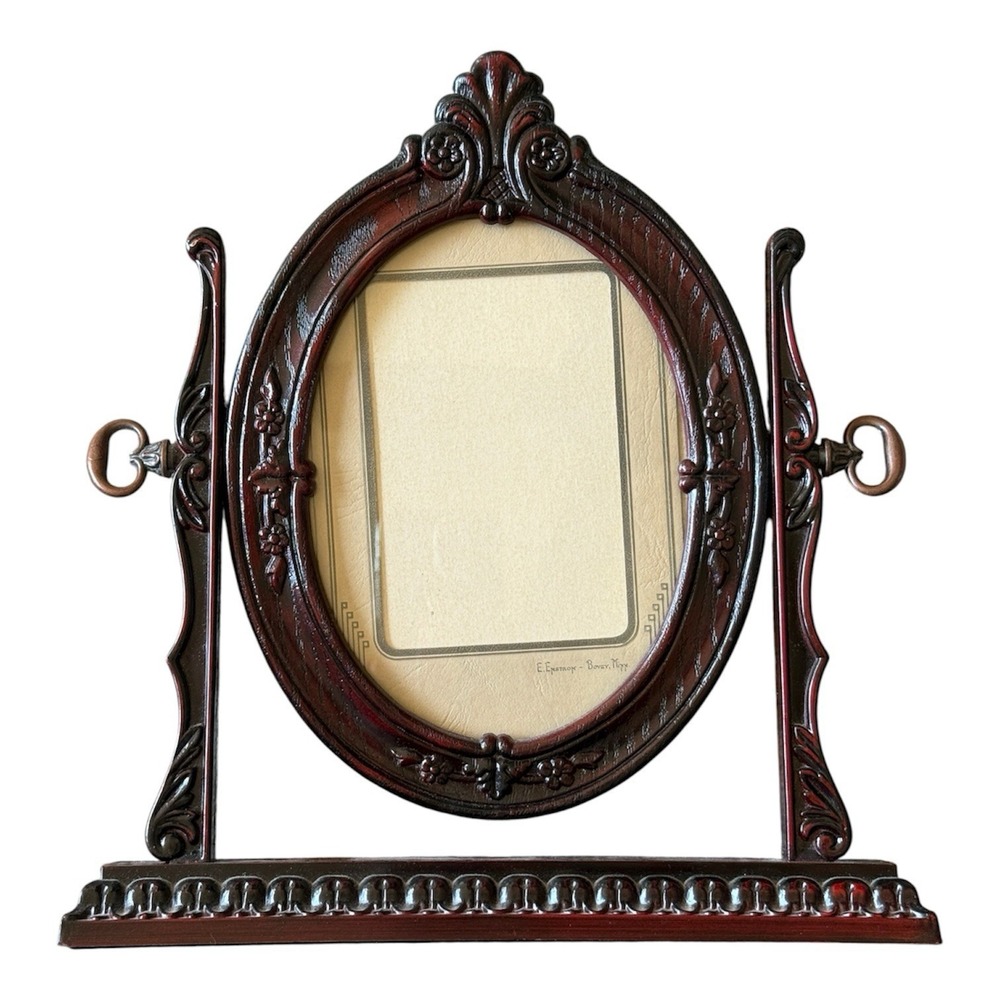 Vintage 5 X 7" Ornate Oval Swivel Faux Red Wood Picture Frame BRITISH~MCM